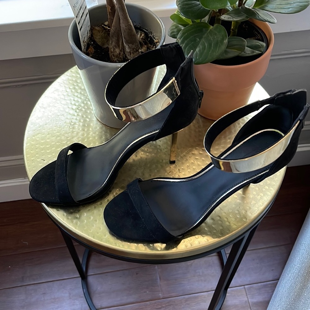 ASOS Black & Gold ankle strap heels